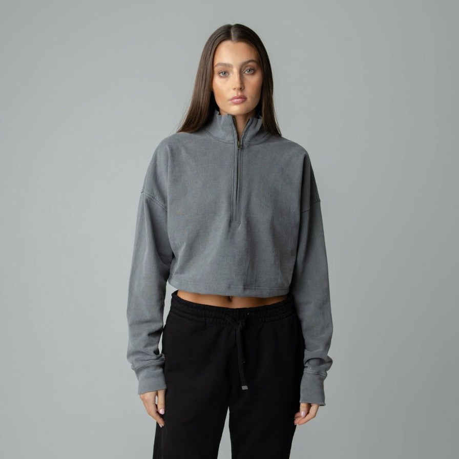 Women * | Massive Hoodies Womens 3/4 Zip Cropped Pullover