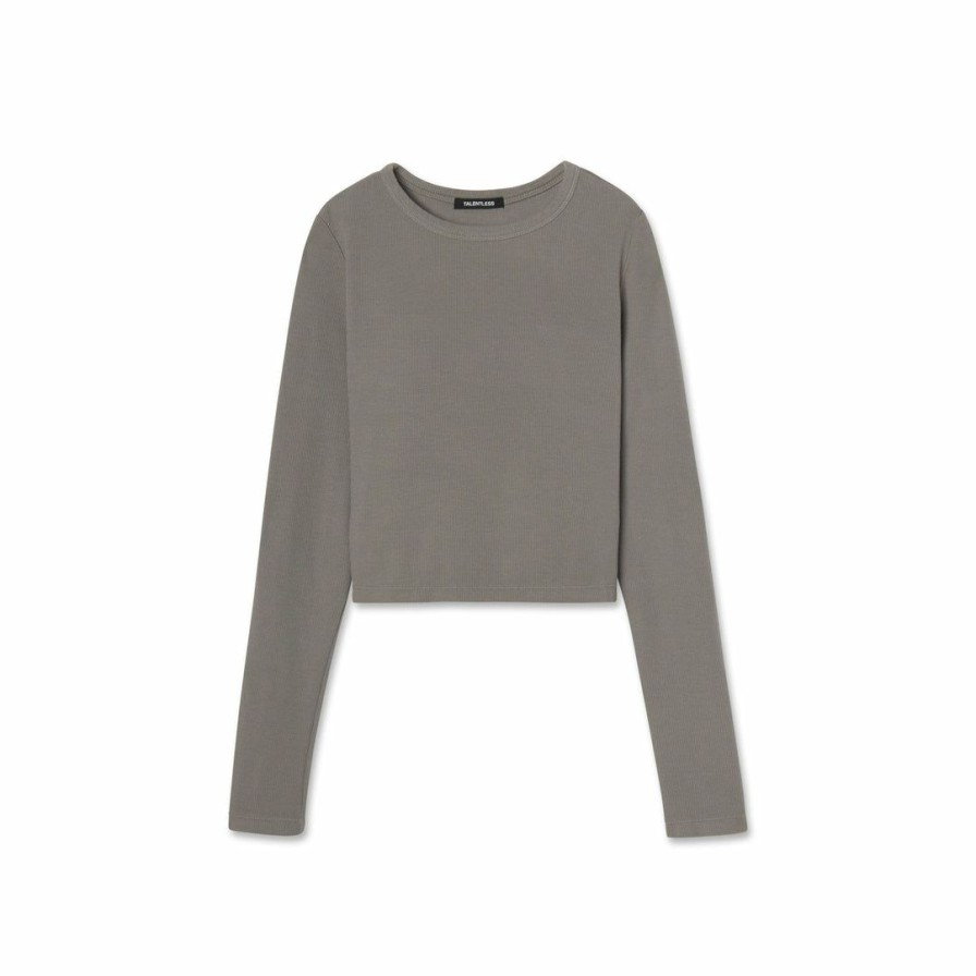 Women * | Massive Rib Scoop Neck Long Sleeve Mid Century