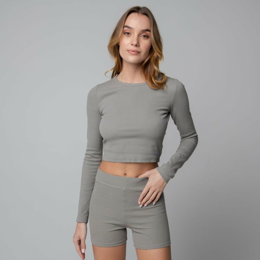 Women * | Massive Rib Scoop Neck Long Sleeve Mid Century