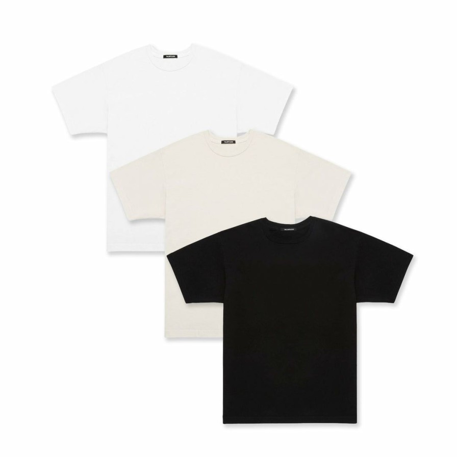 Men * | Massive Best Sellers Mens Drop Shoulder Tee 3 Pack White / Bone / Pitch Black