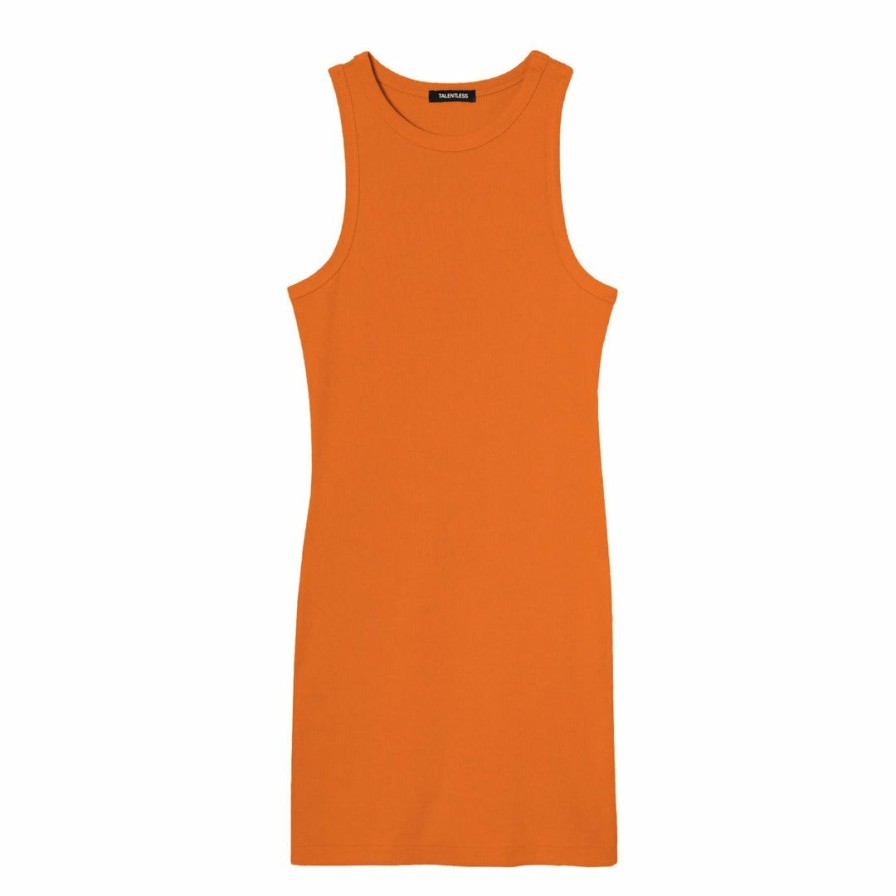 Women * | Massive Dresses Rib High-Neck Contour Dress Seasonal Crown Orange