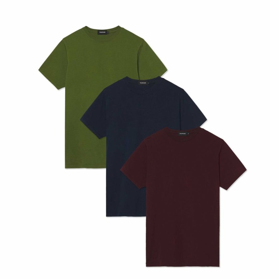 Men * | Massive Mens Premium Tee 3 Pack 3 Pack Tees Midnight Blue / Merlot / Cedar Green